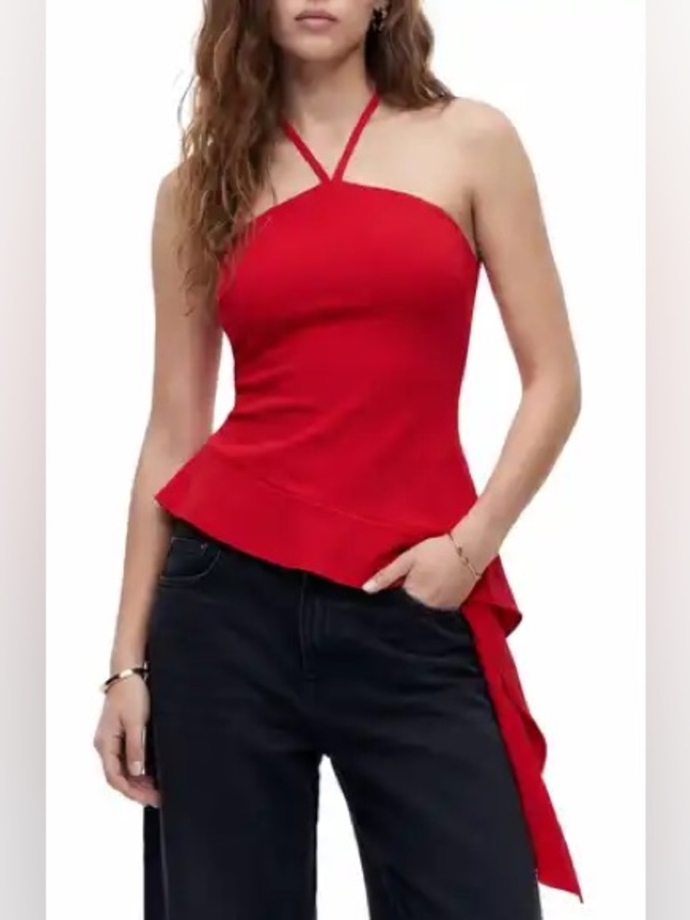 TikTok famous Red Halter-Neck asymmetrical Top